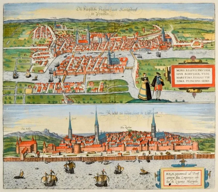 Dvigubas žemėlapis – Karaliaučius–Ryga, XVII a.