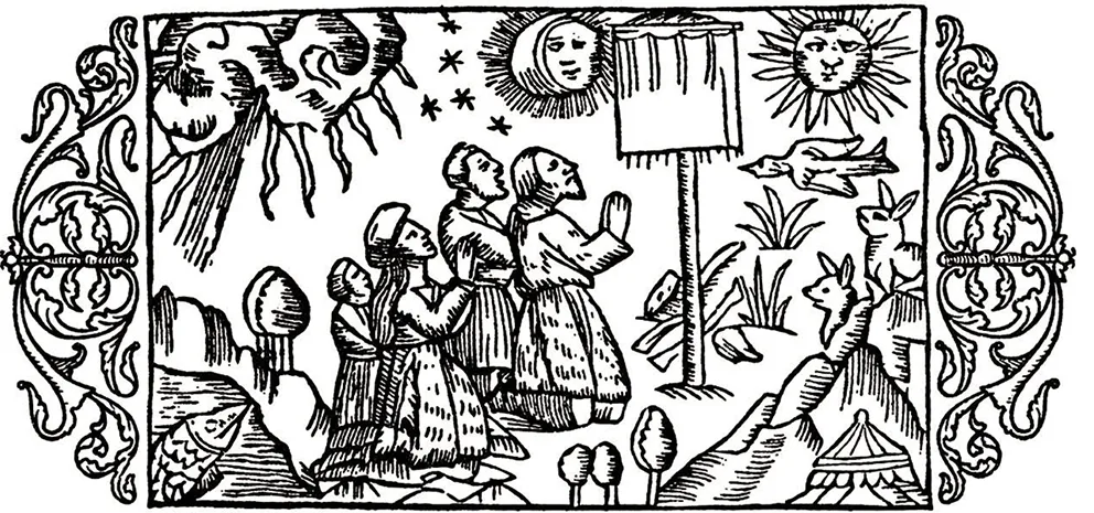 Pagans praying to their gods, engraving from the book 'History of the Northern Peoples' by Olaus Magnus, 1550