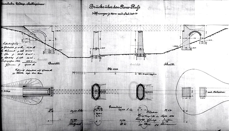 Plan mostu na rzece Pissie (Archiwum Państwowe w Olsztynie)