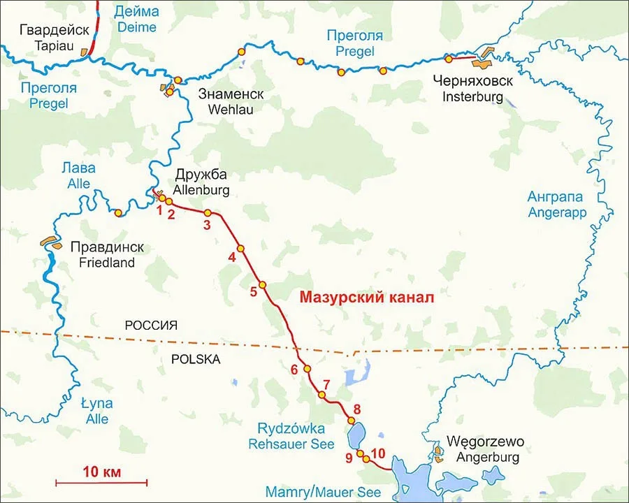 Карта шлюзов Мазурского канала