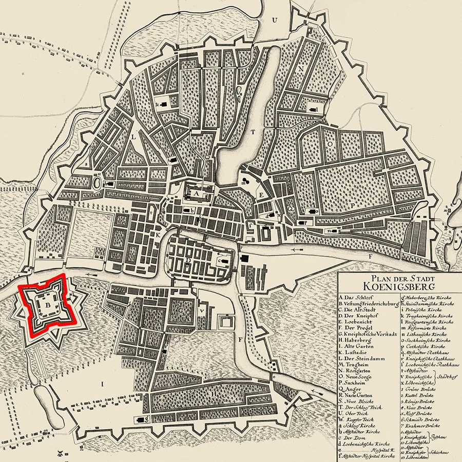 Fort Friedrichsburg on a map of Königsberg