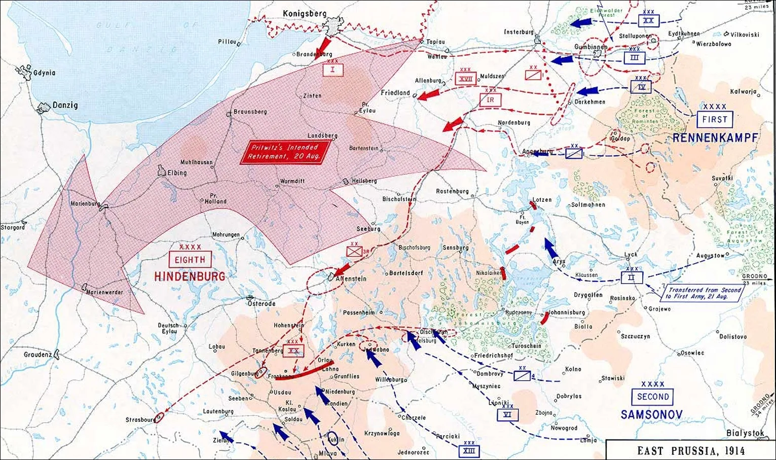 1914 m. rugpjūčio 20 d. Vokiečiai nusprendžia trauktis už Vyslos.
