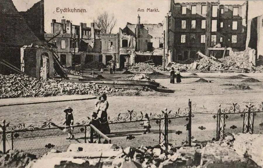 Eydtkuhnen in Trümmern nach dem Ersten Weltkrieg