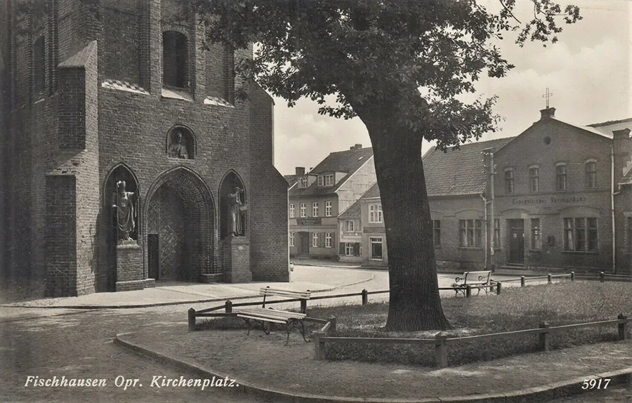Die Friedenseiche am Eingang der Kirche in Fischhausen