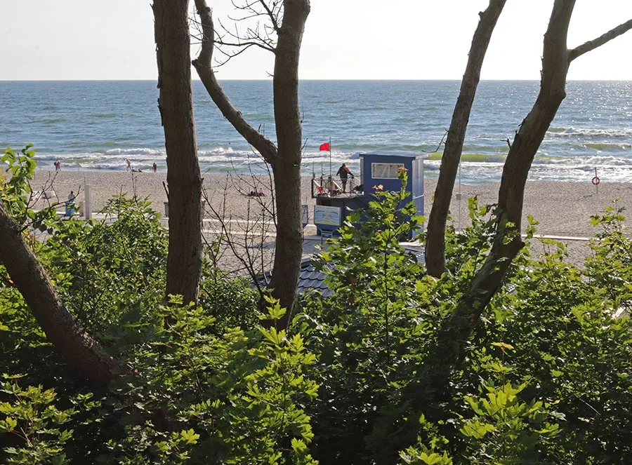 A lifeguard watches the beach in Yantarny