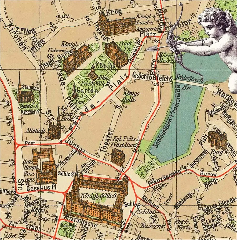 The theater on a map of Königsberg