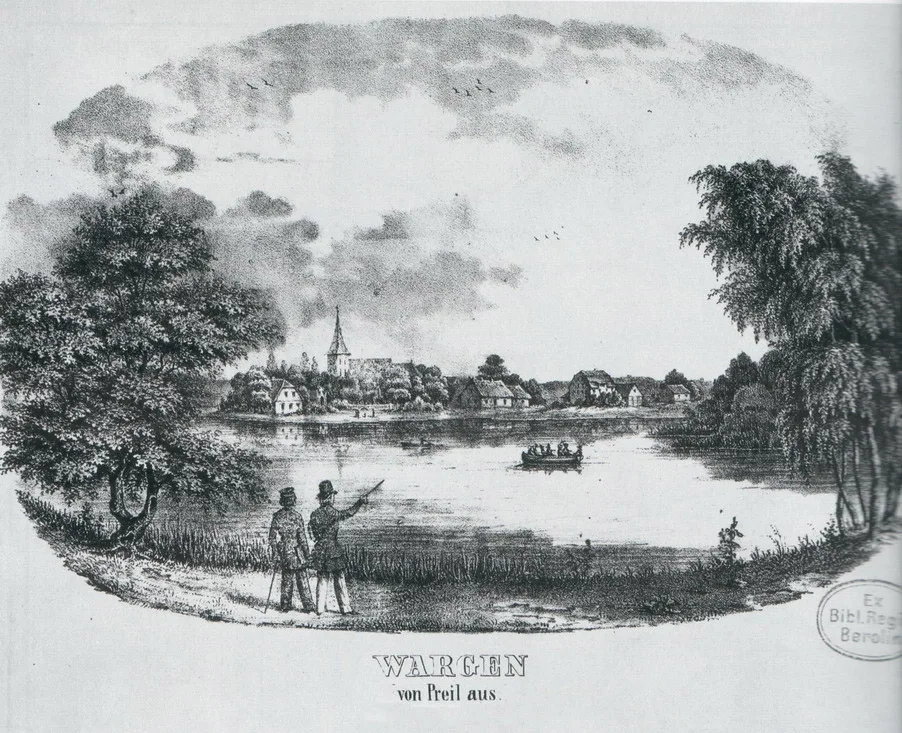 View from the castle of the pond and the church