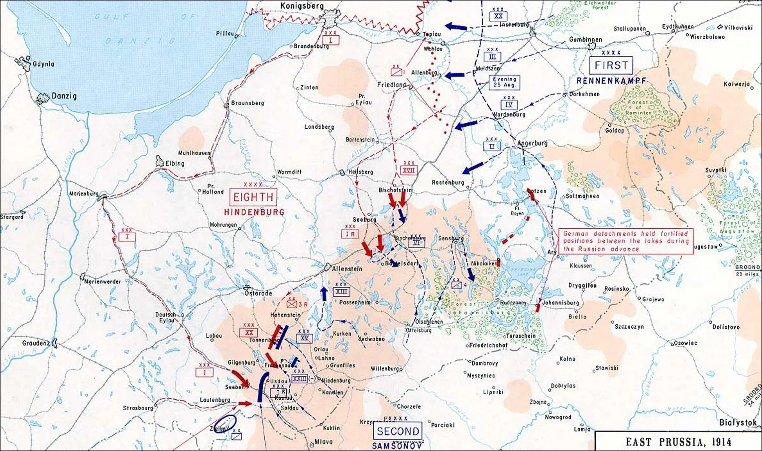 1914 m. rugpjūčio 26 d. Vokiečiai puola 2-ąją Rusijos armiją.