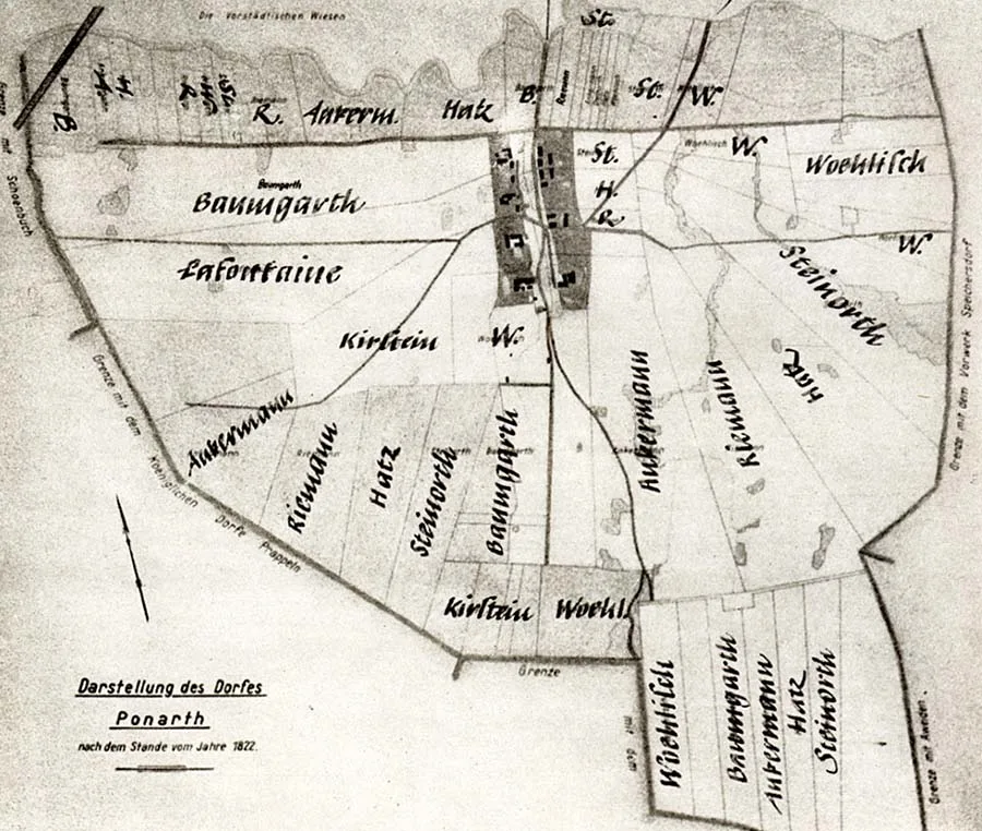 Ponartho kaimo žemėlapis 1822 metais