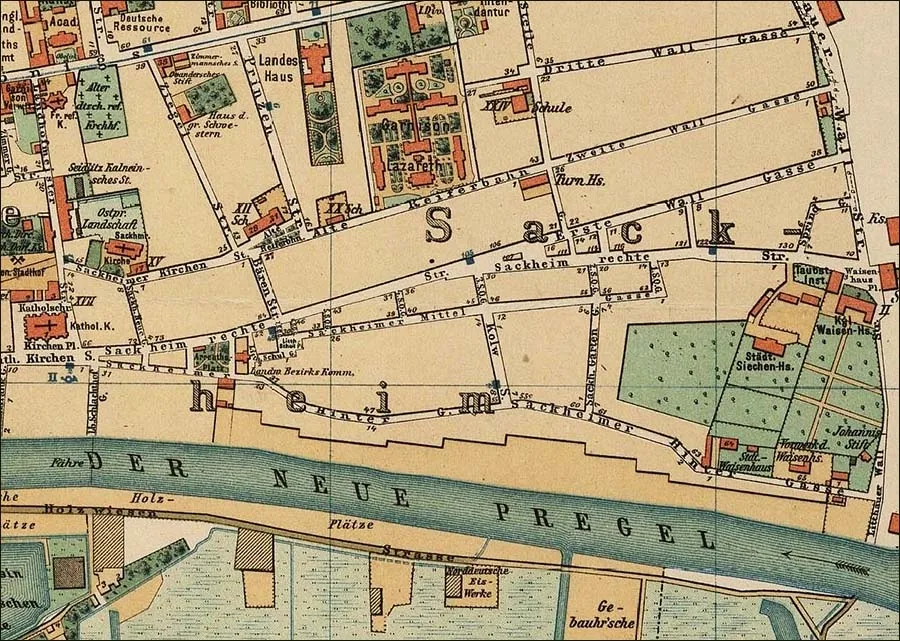 Der Sackheim auf dem Stadtplan von Königsberg