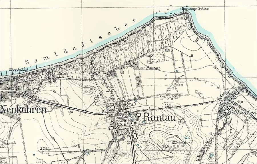 Rantau on a map of East Prussia