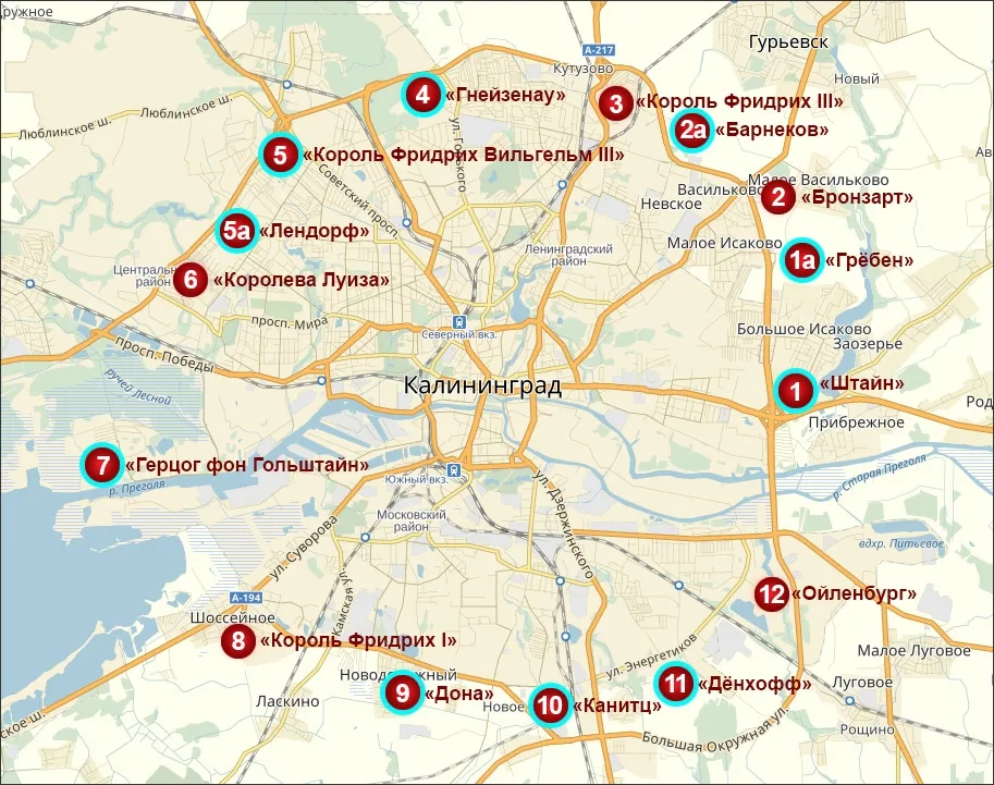 Karaliaučiaus fortų žemėlapis Kaliningrade