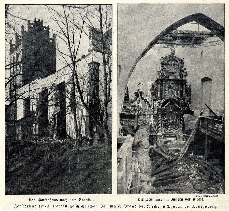 Die Kirche Tharau nach dem Brand