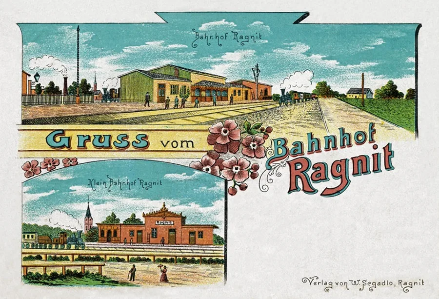 The Ragnit railway stations on an old postcard