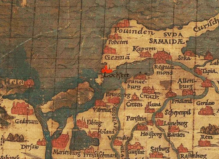 Lochstädt na średniowiecznej mapie